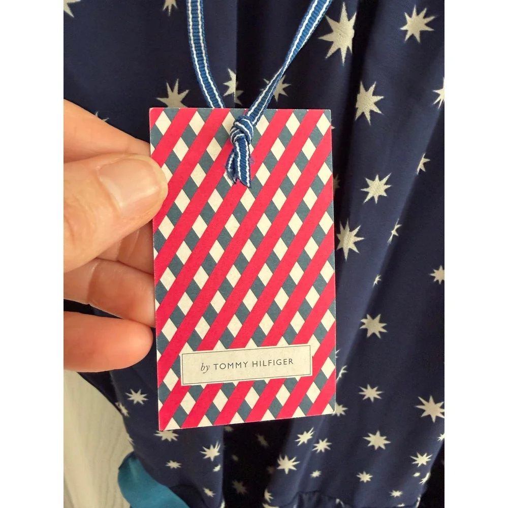 Tommy Hilfiger Girl Navy‎ Star Print Dress NWT Size Medium Bow Belt